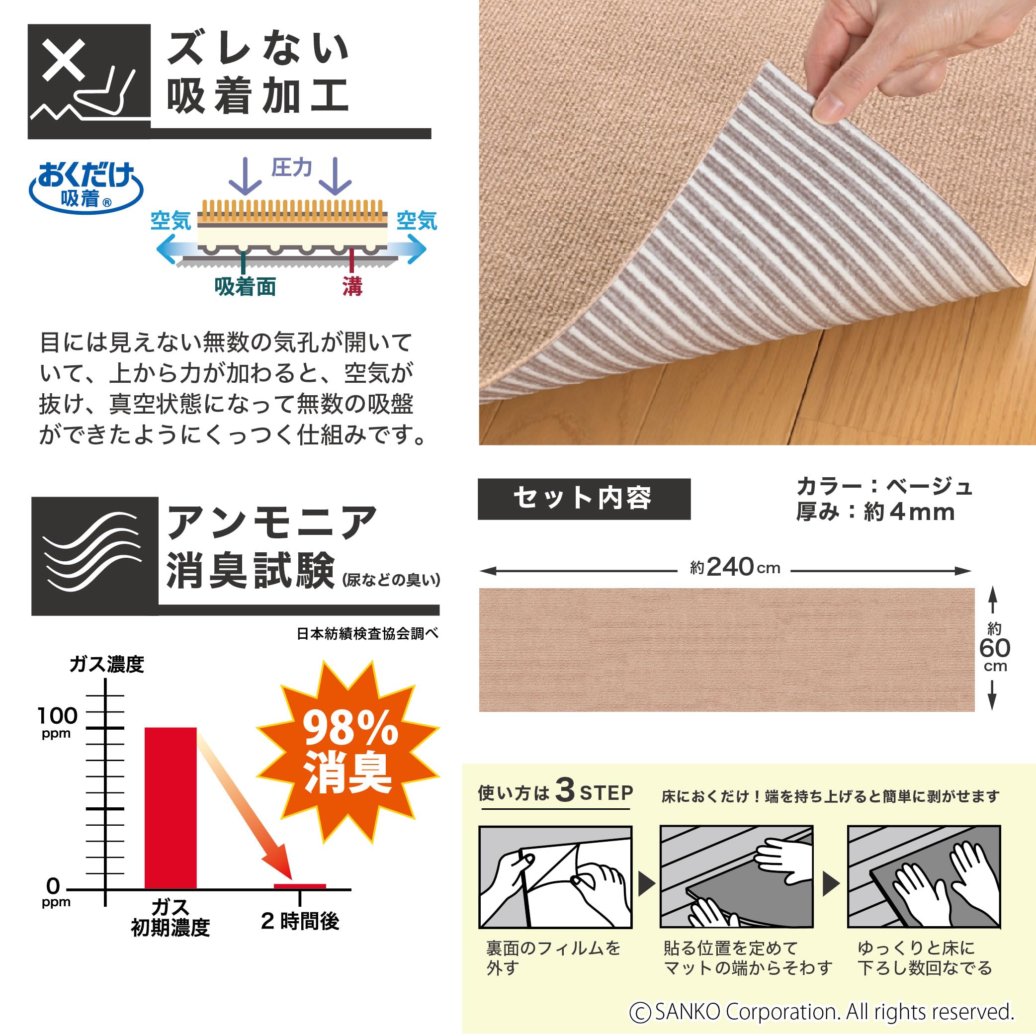 Amazon.co.jp: サンコー おくだけ吸着 獣医師推奨 ペット用 床保護